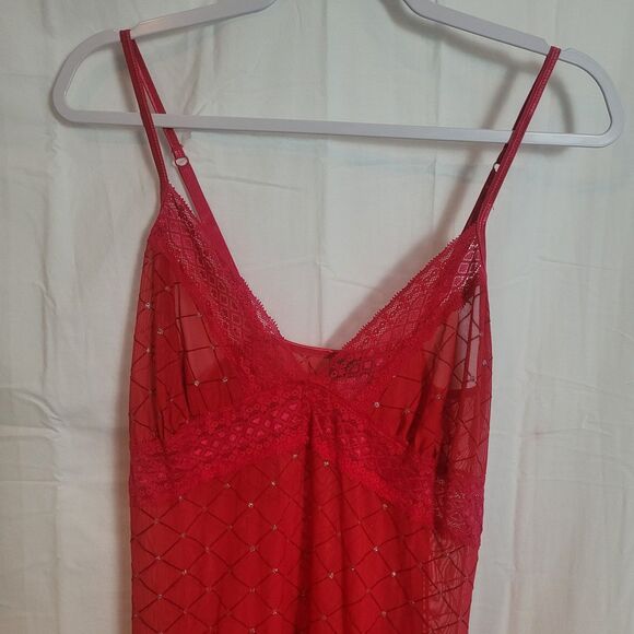 Rampage Y2K Babydoll Sheer Lace Trim Tunic Dress Women's 1X Red Silver Lingerie - Picture 3 of 10